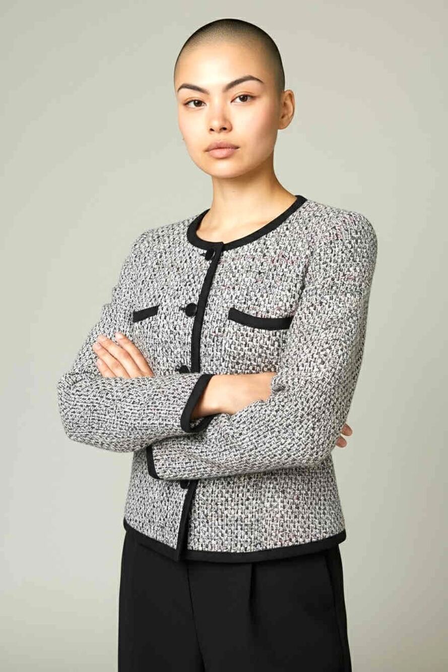 Armani Collezioni Single-Breasted Multicolor Tweed Black Trim Jacket US 10 IT 46